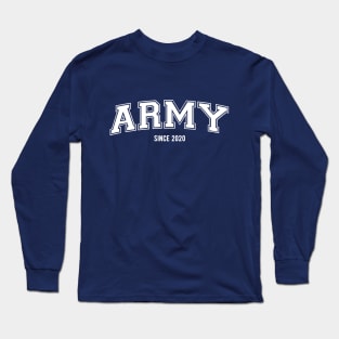 BTS Bangtan ARMY since 2020 varsity college text | Morcaworks Long Sleeve T-Shirt